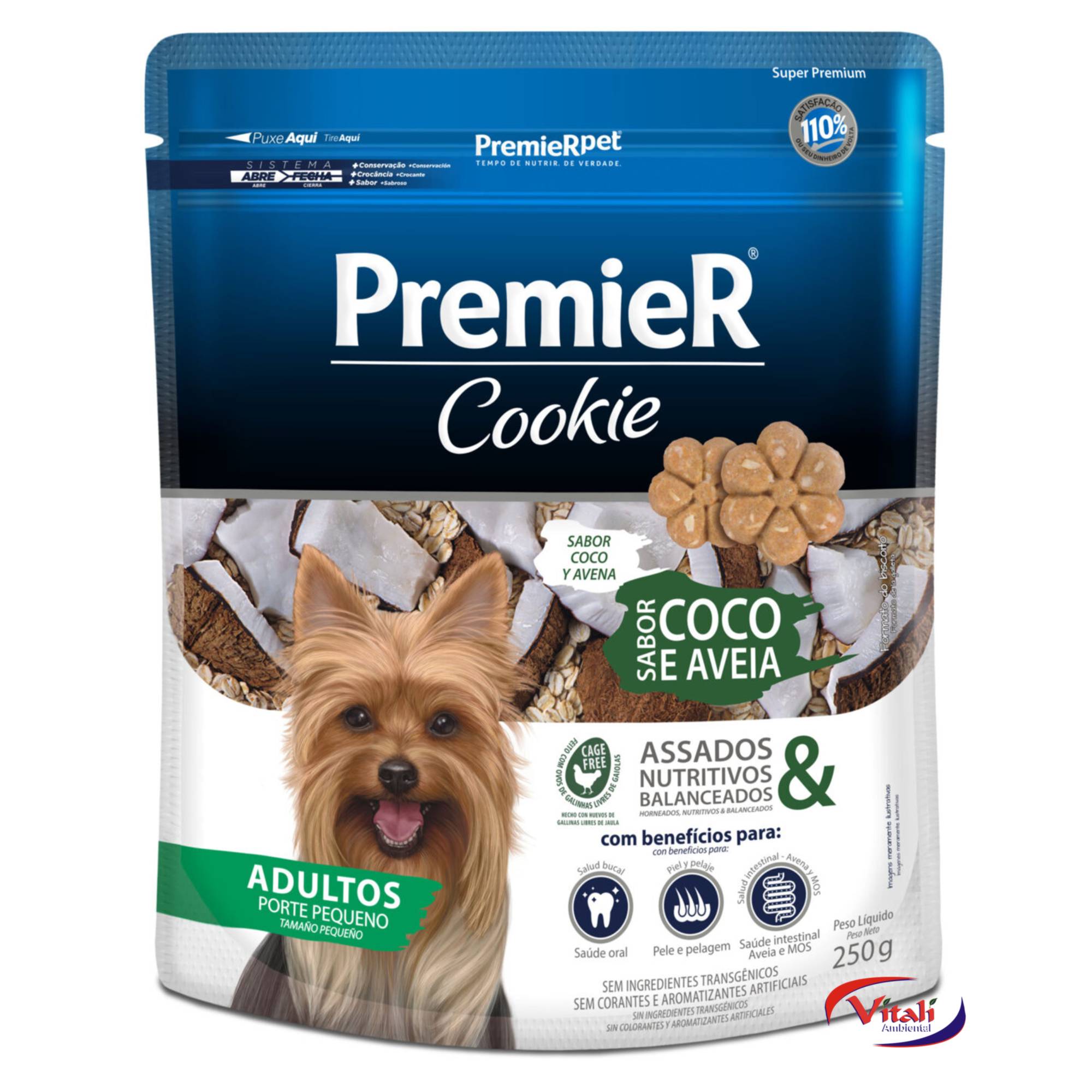 PREMIER COOKIE CAES AD RACAS PEQ COCO E AVEIA 250G